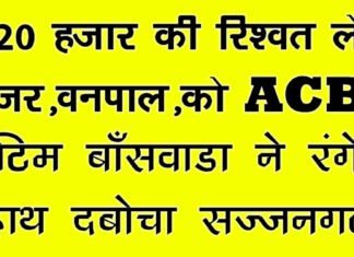 20 हजार Rs.की रिश्वत लेते रेंजर शांति लाल चावला व् वनपाल लाडजी गरासिया को ACB टीम ने दबोचा renjar vanpal 23.8.25